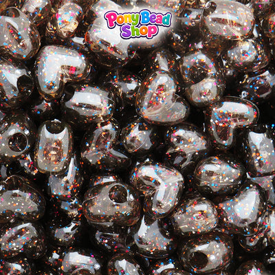 Jet Rainbow Sparkle 12mm Heart (VH) Plastic Pony Beads (250pcs)