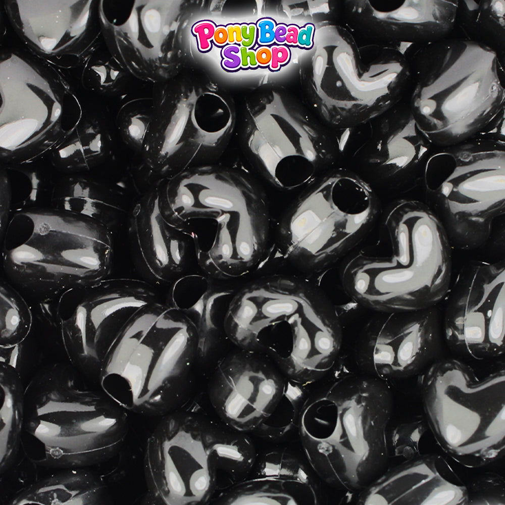 Black Opaque 12mm Heart (VH) Plastic Pony Beads (250pcs)