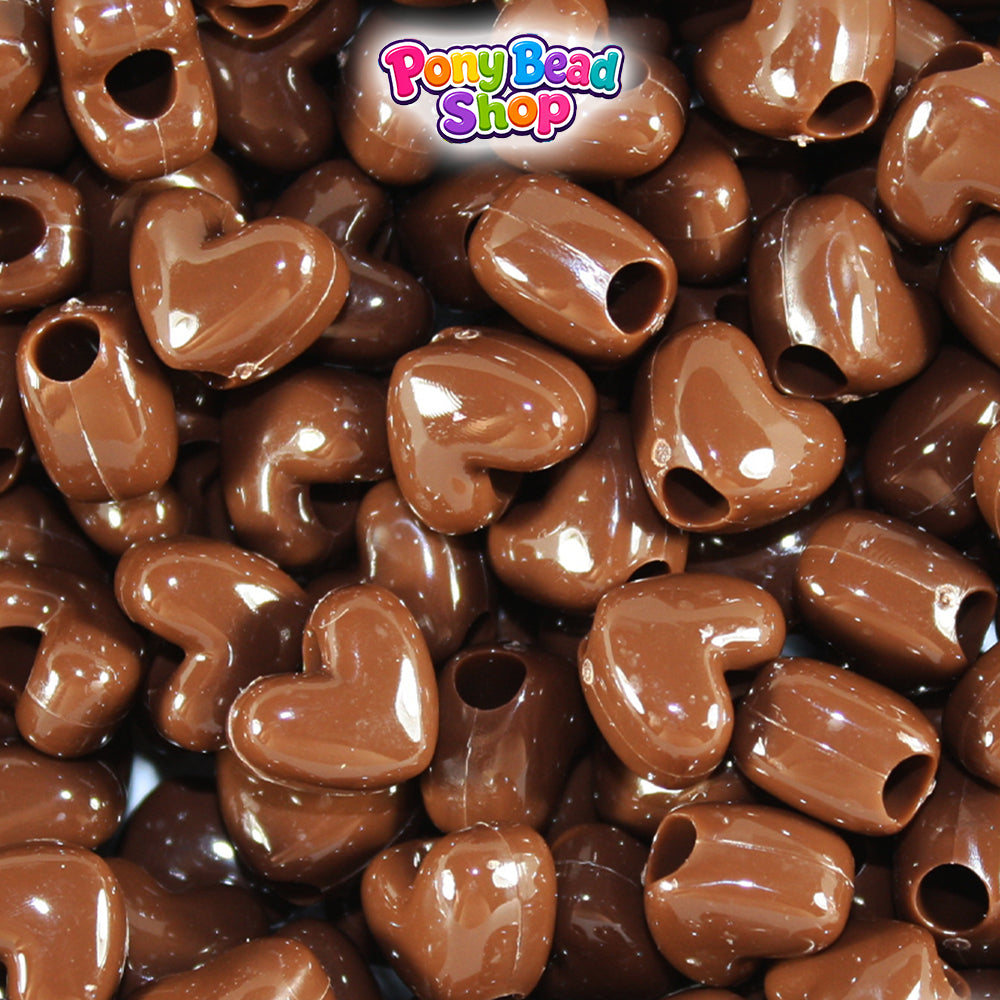 Chocolate Opaque 12mm Heart (VH) Plastic Pony Beads (250pcs)