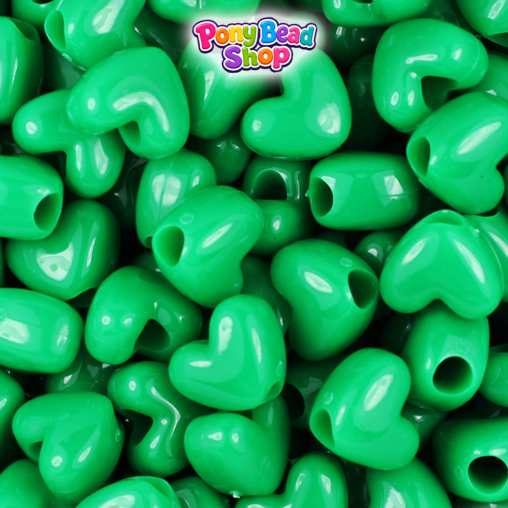 Green Opaque 12mm Heart (VH) Plastic Pony Beads (250pcs)