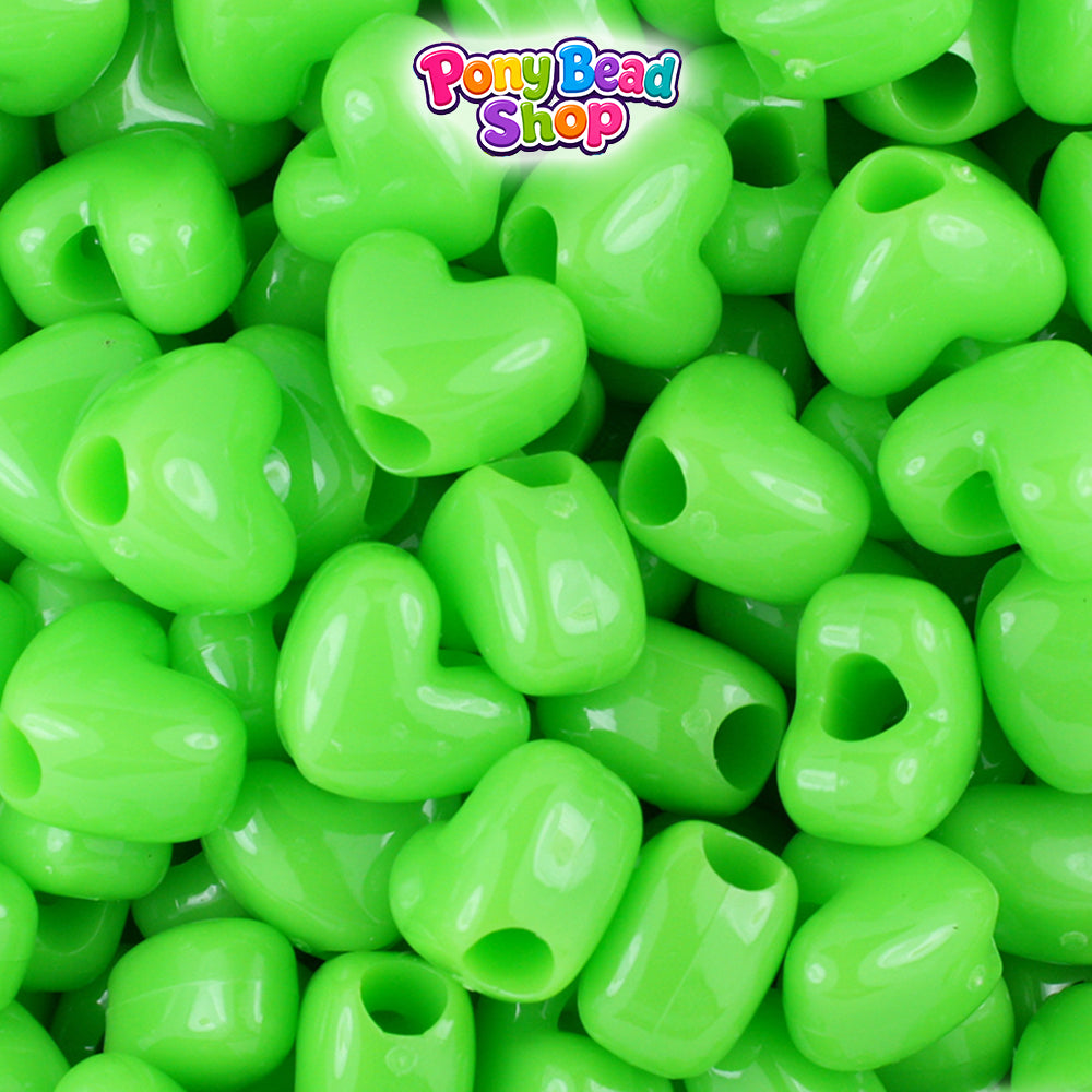 Lime Opaque 12mm Heart (VH) Plastic Pony Beads (250pcs)