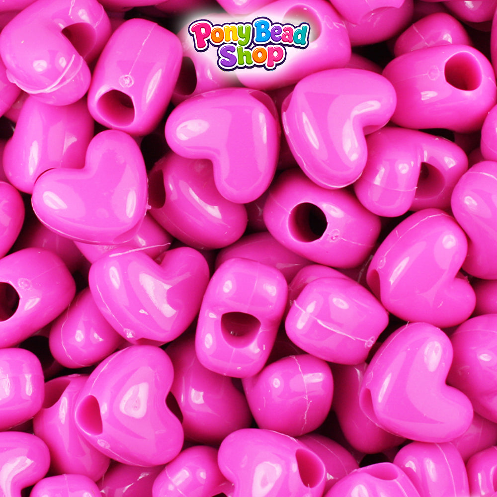 Dark Pink Opaque 12mm Heart (VH) Plastic Pony Beads (250pcs)