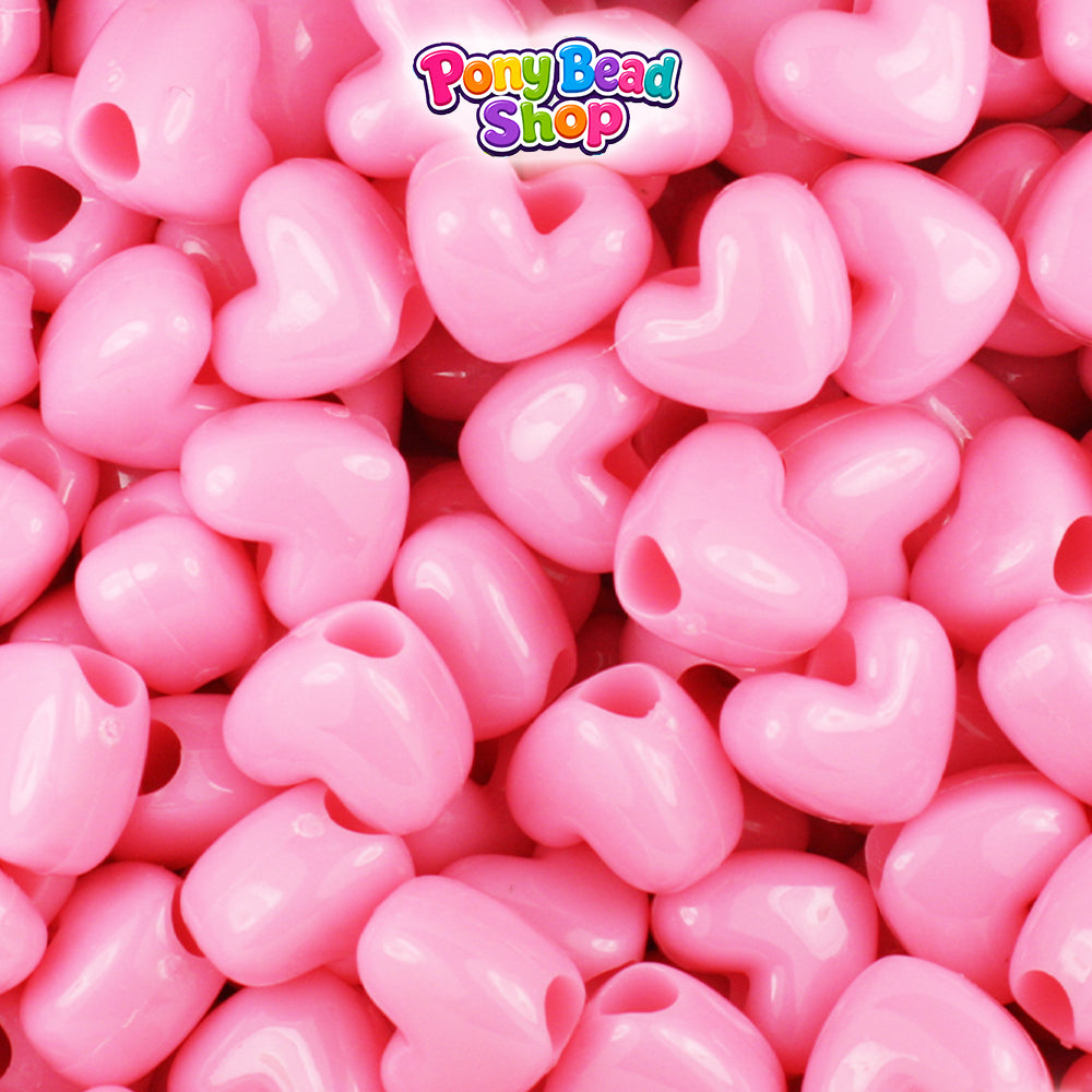 Baby Pink Opaque 12mm Heart (VH) Plastic Pony Beads (250pcs)