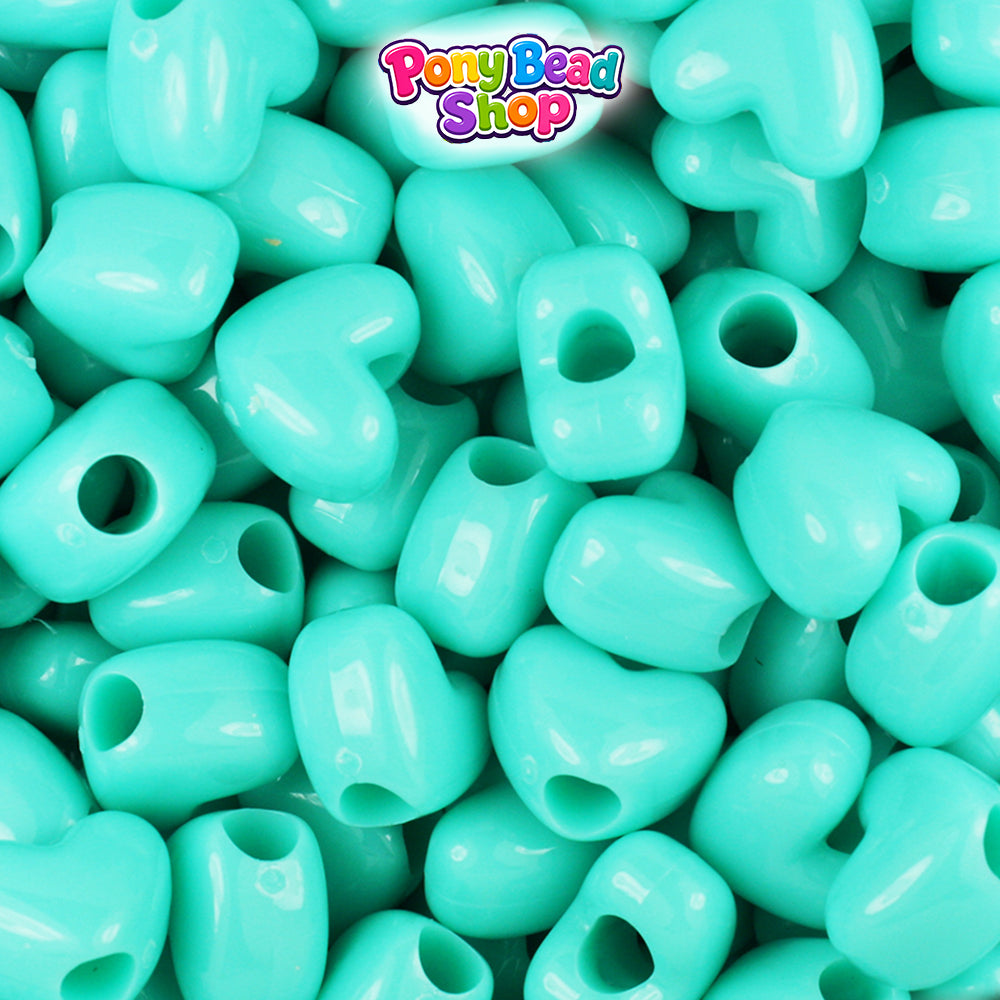 Light Turquoise Opaque 12mm Heart (VH) Plastic Pony Beads (250pcs)
