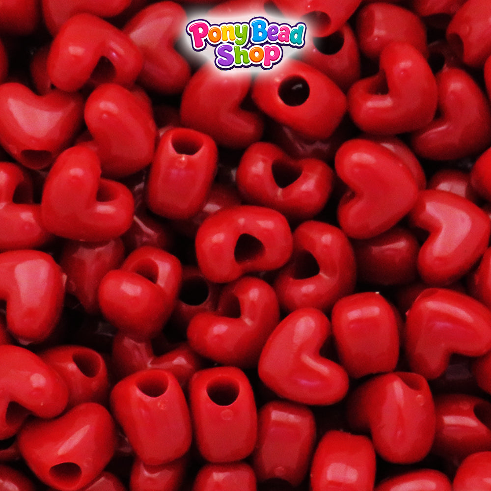 Red Opaque 12mm Heart (VH) Plastic Pony Beads (250pcs)