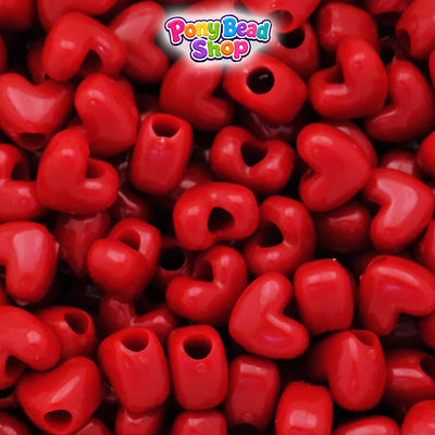 Red Opaque 12mm Heart (VH) Plastic Pony Beads (250pcs)