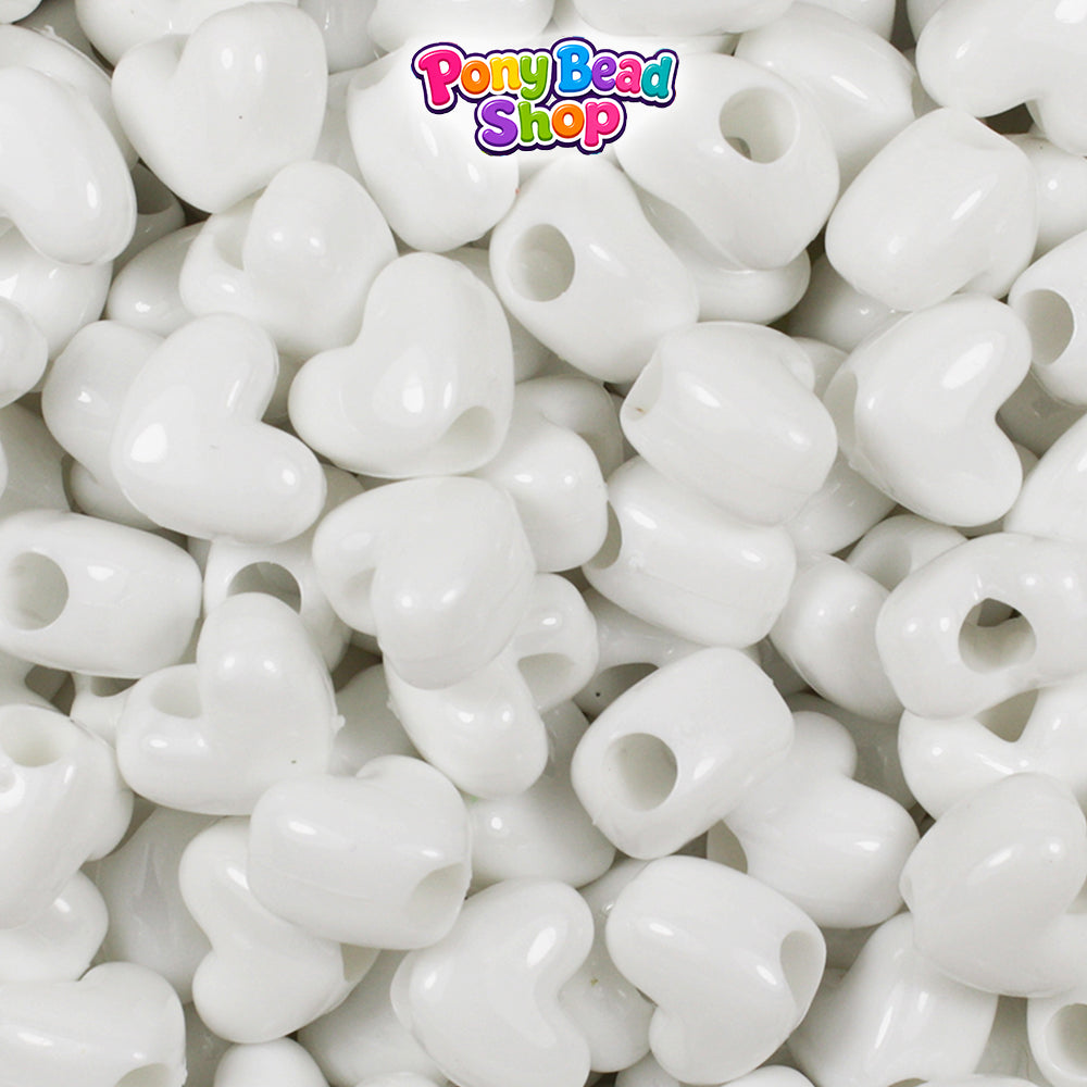 Bright White Opaque 12mm Heart (VH) Plastic Pony Beads (250pcs)