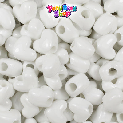 Bright White Opaque 12mm Heart (VH) Plastic Pony Beads (250pcs)