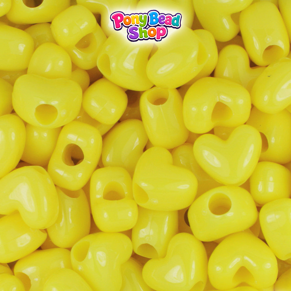 Yellow Opaque 12mm Heart (VH) Plastic Pony Beads (250pcs)