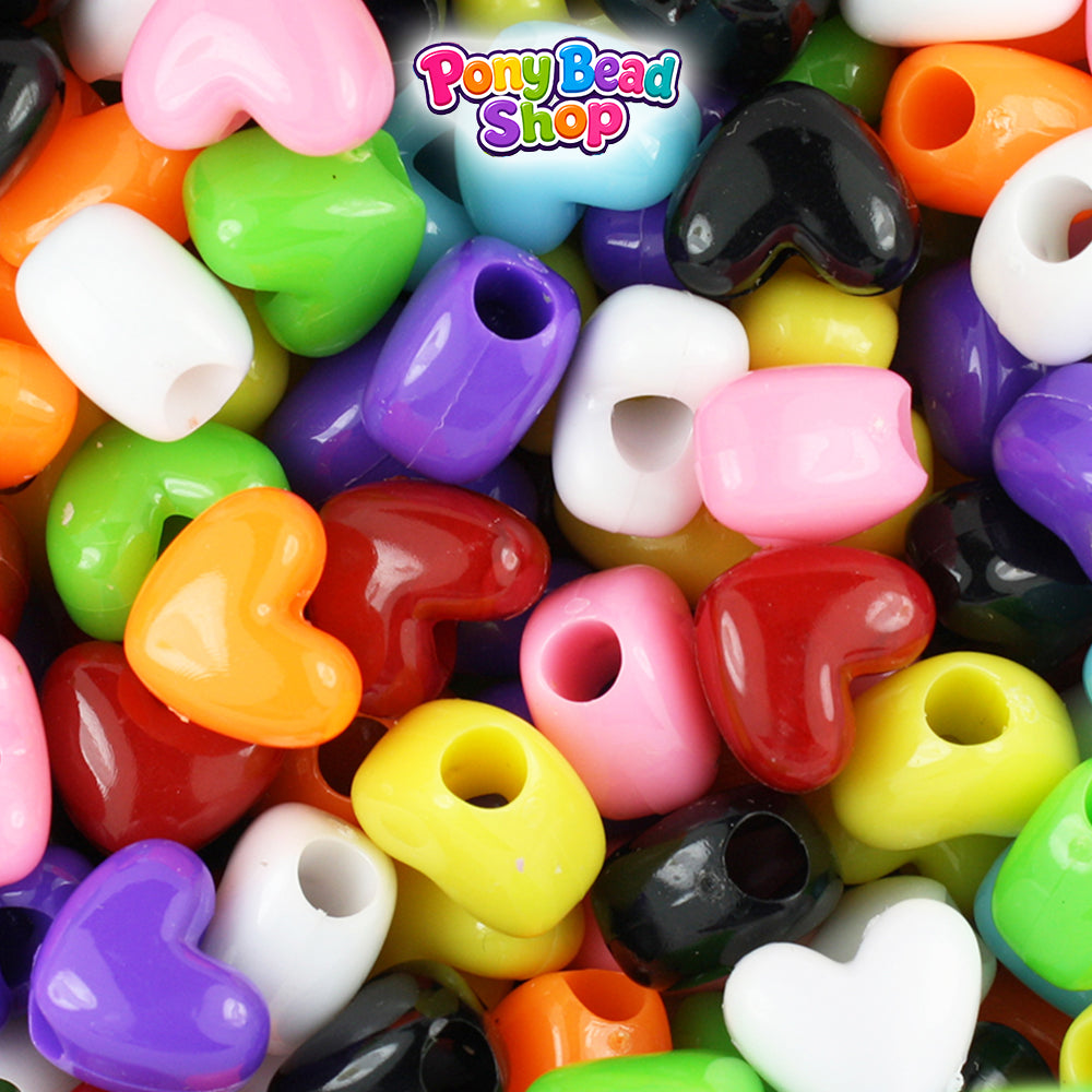Opaque Mix 12mm Heart (VH) Plastic Pony Beads (250pcs)
