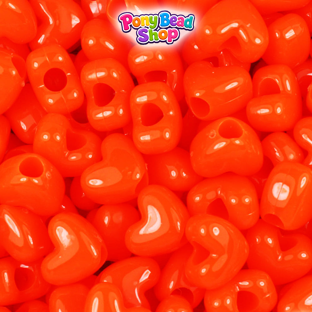 Tangelo Neon Bright 12mm Heart (VH) Plastic Pony Beads (250pcs)