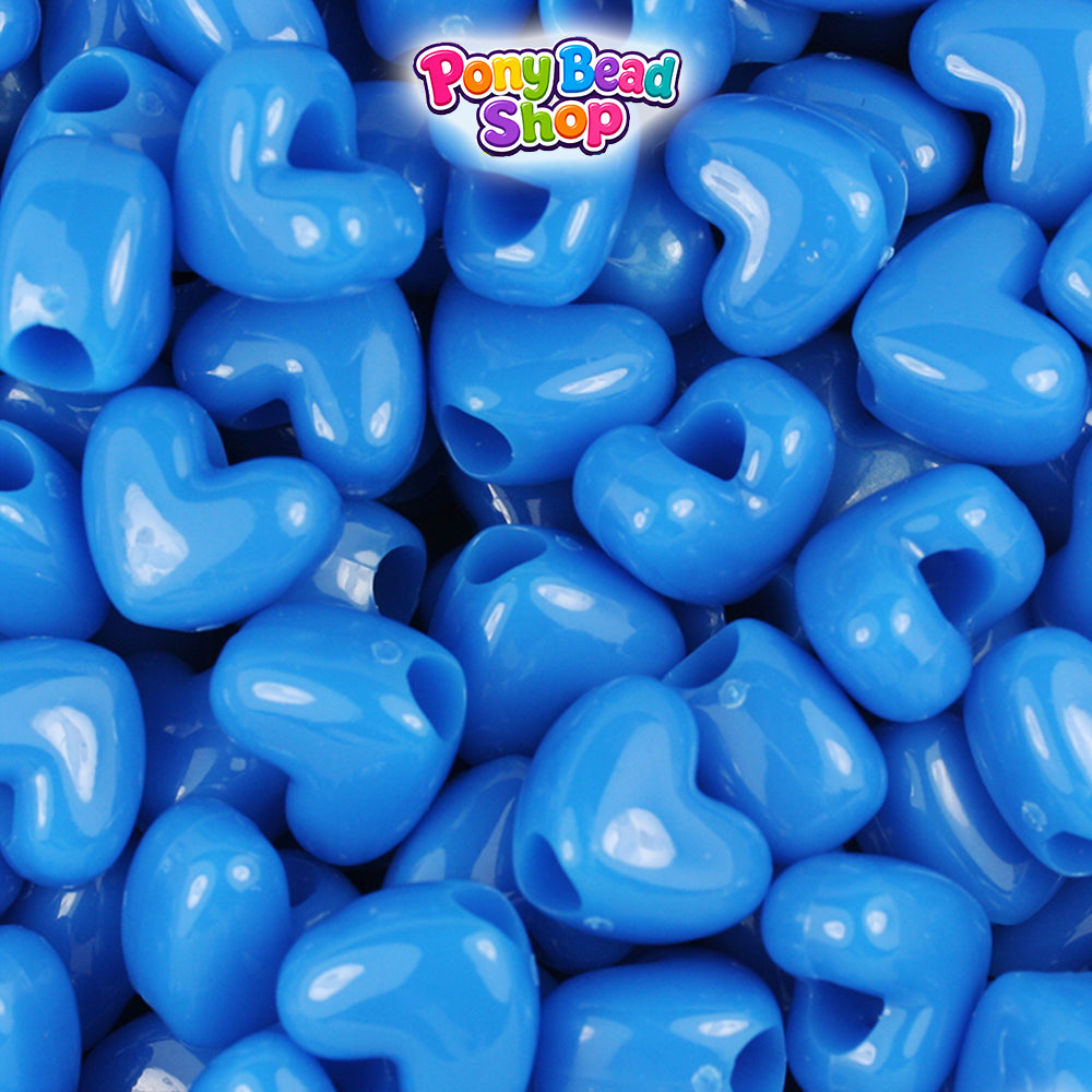 True Blue Neon Bright 12mm Heart (VH) Plastic Pony Beads (250pcs)