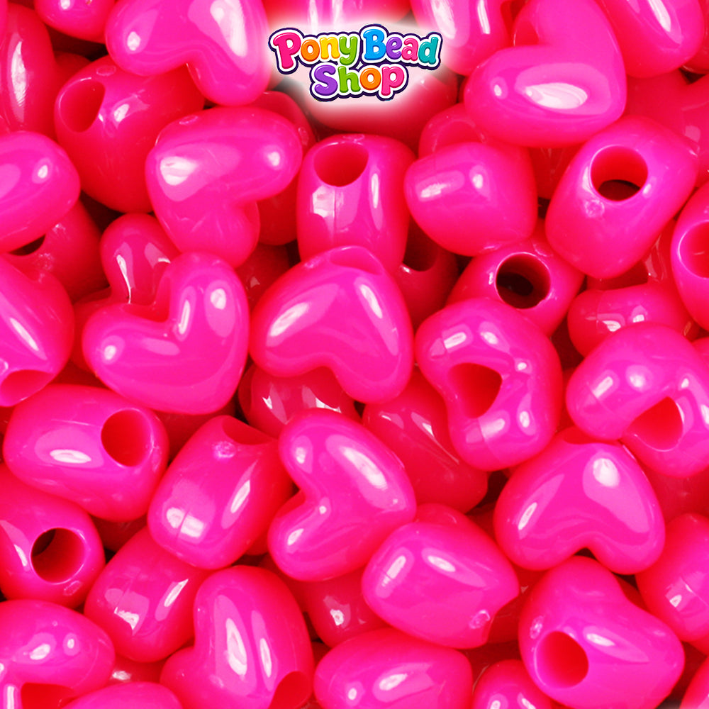Magenta Neon Bright 12mm Heart (VH) Plastic Pony Beads (250pcs)