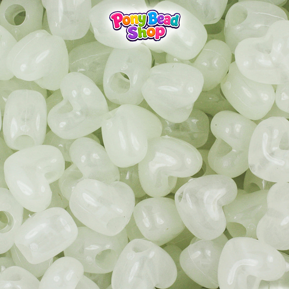 Night Glow-in-the-Dark 12mm Heart (VH) Plastic Pony Beads (250pcs)