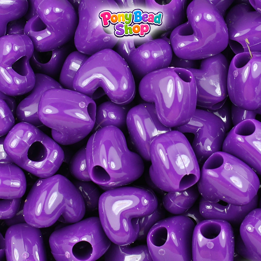 Plum Neon Bright 12mm Heart (VH) Plastic Pony Beads (250pcs)