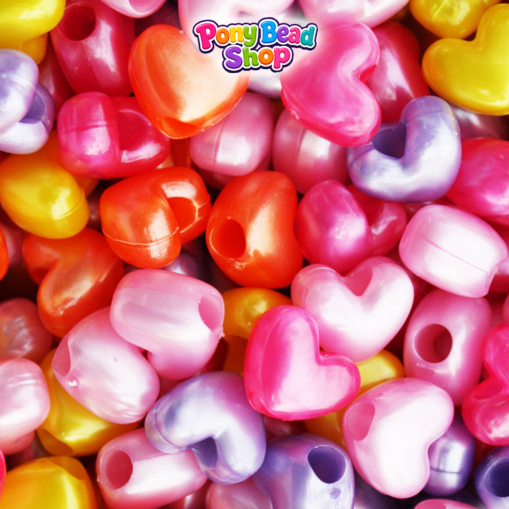 Hot Pastel Pearl Mix 12mm Heart (VH) Plastic Pony Beads (250pcs)