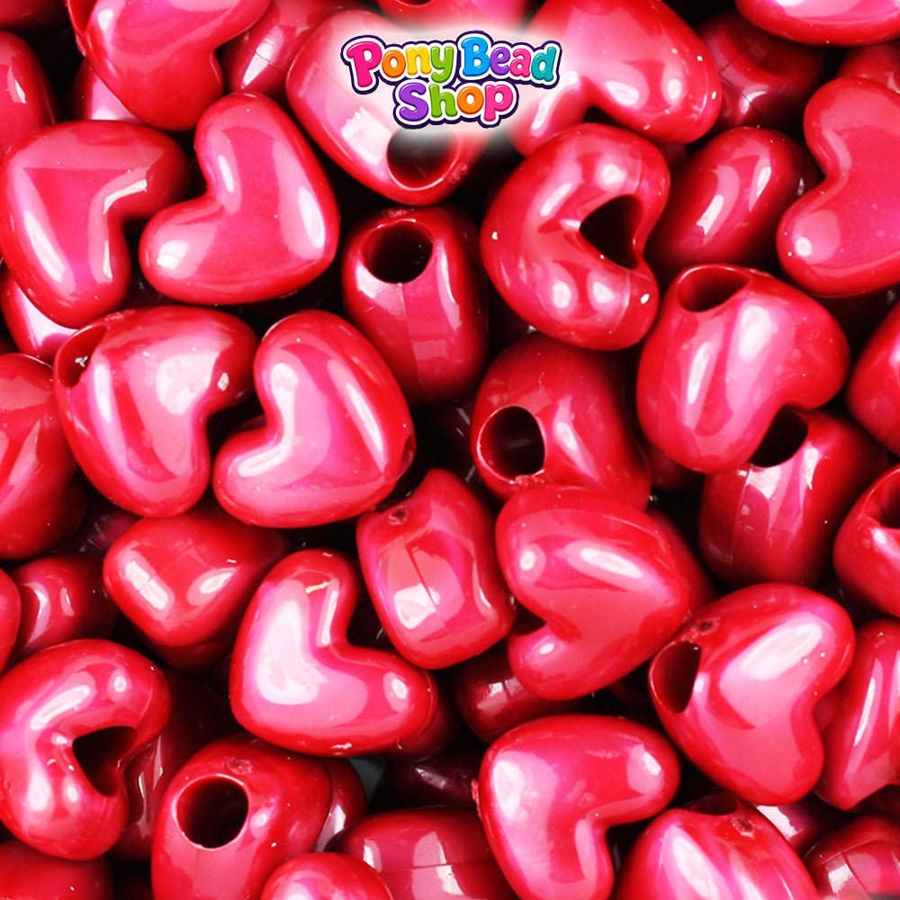 Red Pearl 12mm Heart (VH) Plastic Pony Beads (250pcs)