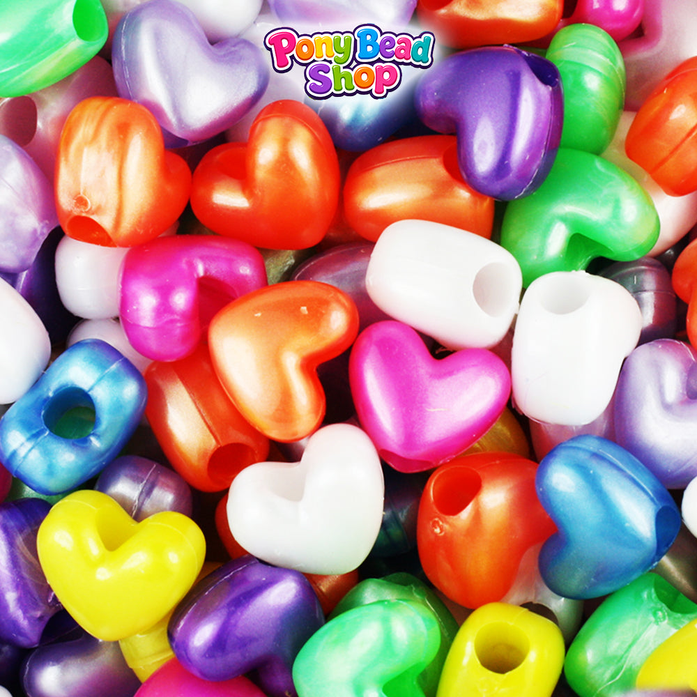 Pearl Mix 12mm Heart (VH) Plastic Pony Beads (250pcs)