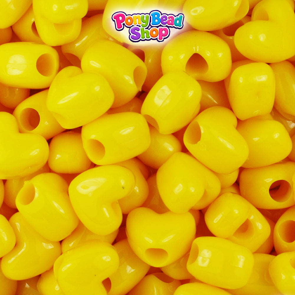 Bright Yellow Opaque 12mm Heart (VH) Plastic Pony Beads (250pcs)