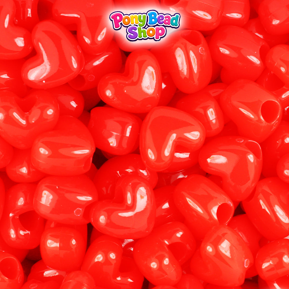 Bright Red Opaque 12mm Heart (VH) Plastic Pony Beads (250pcs)