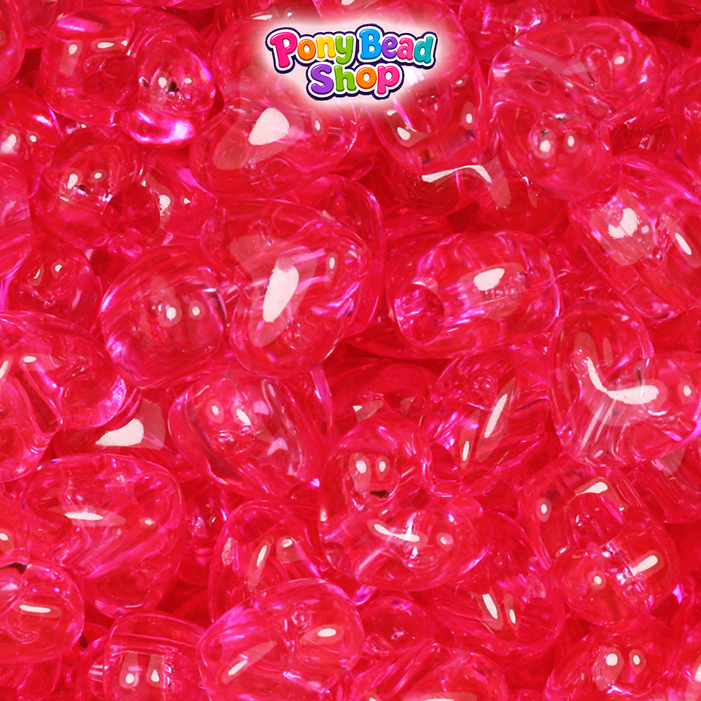 Medium Pink Transparent 12mm Heart (VH) Plastic Pony Beads (250pcs)