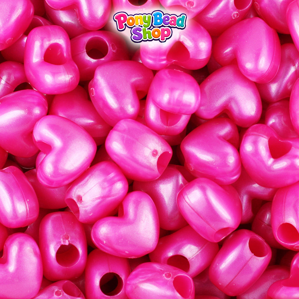 Hot Pink Pearl 12mm Heart (VH) Plastic Pony Beads (250pcs)
