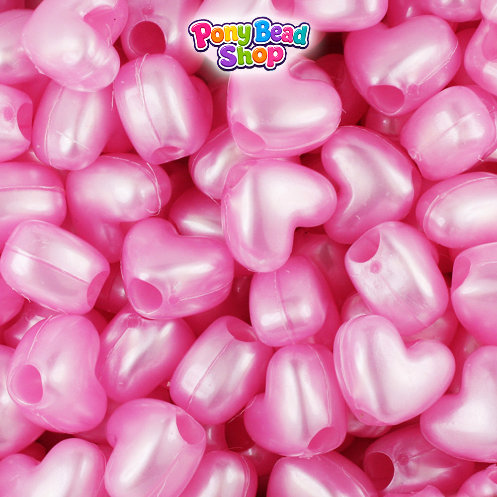 Light Pink Pearl 12mm Heart (VH) Plastic Pony Beads (250pcs)
