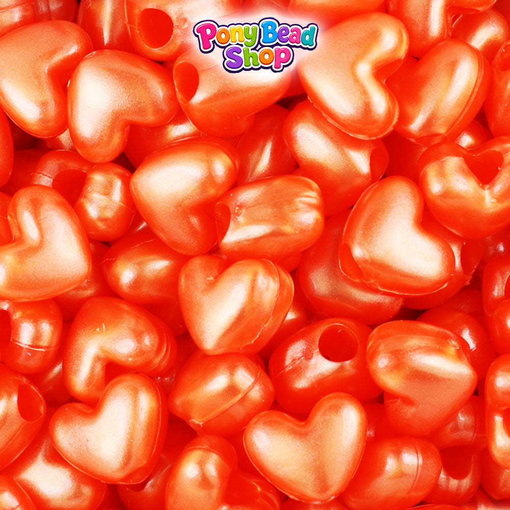 Orange Pearl 12mm Heart (VH) Plastic Pony Beads (250pcs)