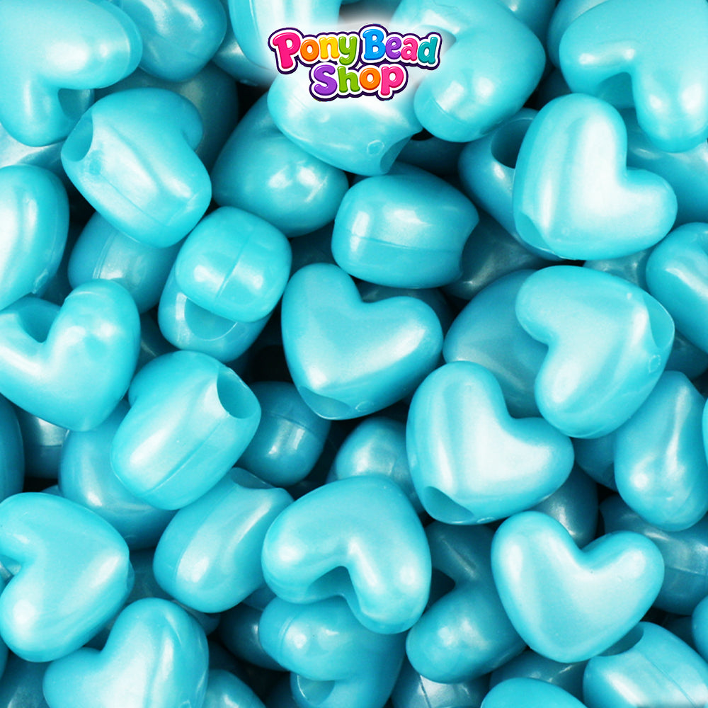Light Blue Pearl 12mm Heart (VH) Plastic Pony Beads (250pcs)