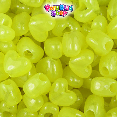 Yellow Glow 12mm Heart (VH) Plastic Pony Beads (250pcs)