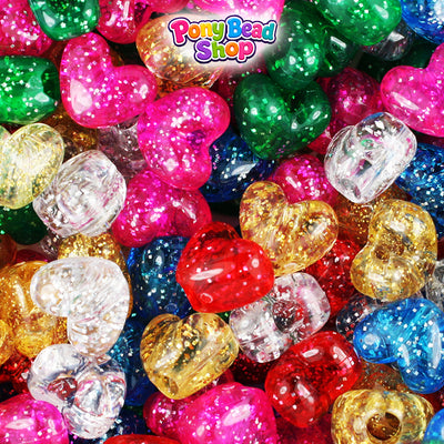 Classic Sparkle Mix 12mm Heart (VH) Plastic Pony Beads (250pcs)