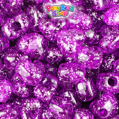 Lilac Sparkle 12mm Heart (VH) Plastic Pony Beads (250pcs)