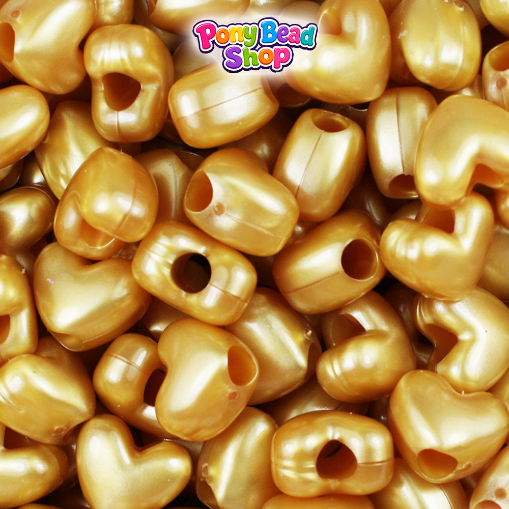Gold Pearl 12mm Heart (VH) Plastic Pony Beads (250pcs)
