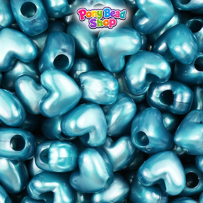 Teal Pearl 12mm Heart (VH) Plastic Pony Beads (250pcs)