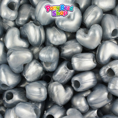 Grey Pearl 12mm Heart (VH) Plastic Pony Beads (250pcs)
