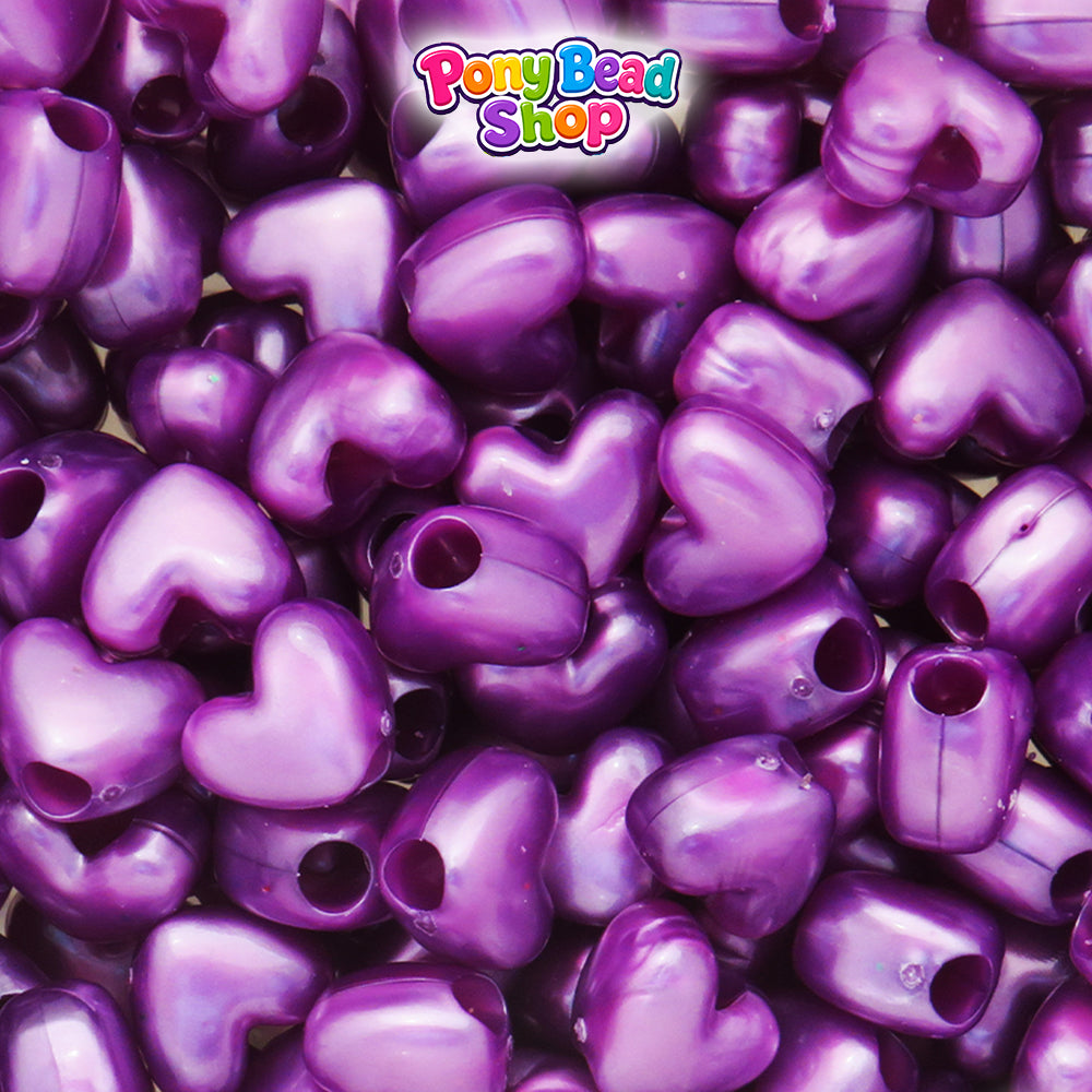Violet Pearl 12mm Heart (VH) Plastic Pony Beads (250pcs)