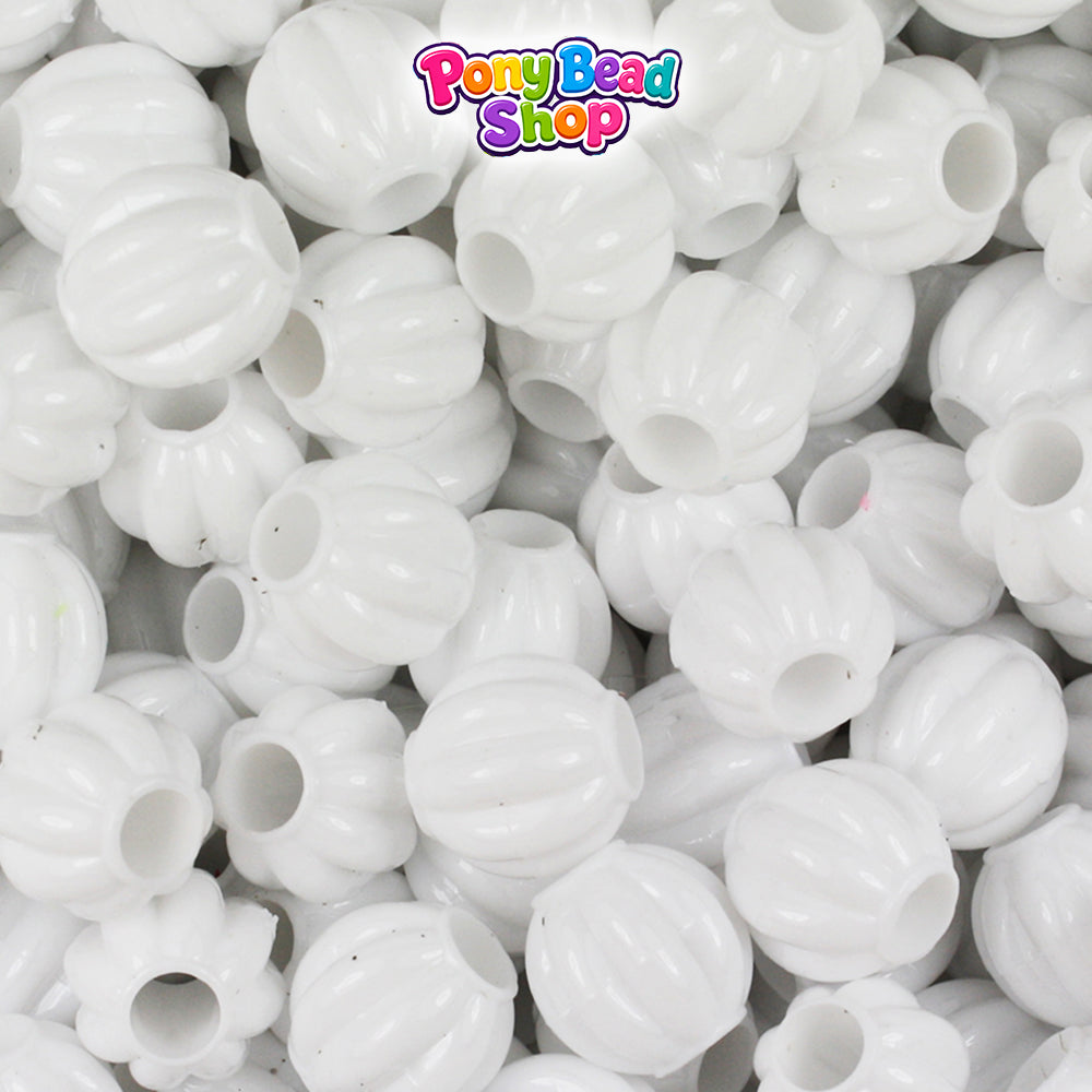 White Opaque 10mm Melon Plastic Pony Beads (300pcs)