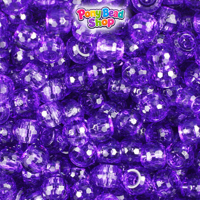 Amethyst Transparent 9mm Faceted Barrel Plastic Pony Beads (500pcs)