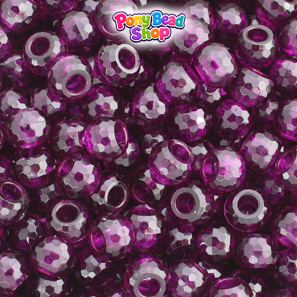 Dark Amethyst Transparent 9mm Faceted Barrel Plastic Pony Beads (500pcs)