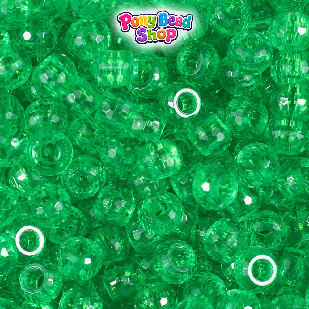 Mint Transparent 9mm Faceted Barrel Plastic Pony Beads (500pcs)