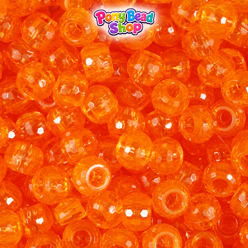 Orange Transparent 9mm Faceted Barrel Plastic Pony Beads (500pcs)