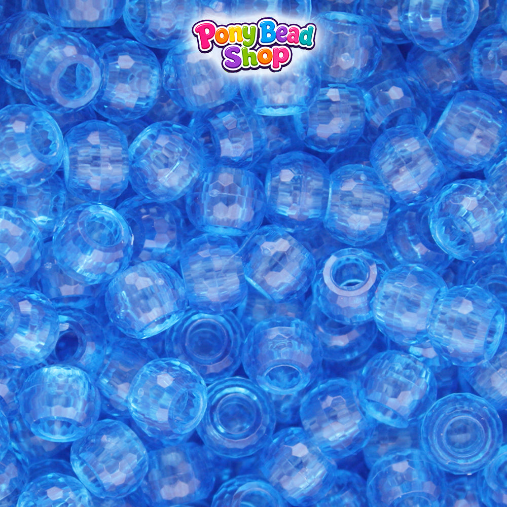 Light Sapphire Transparent 9mm Faceted Barrel Plastic Pony Beads (500pcs)