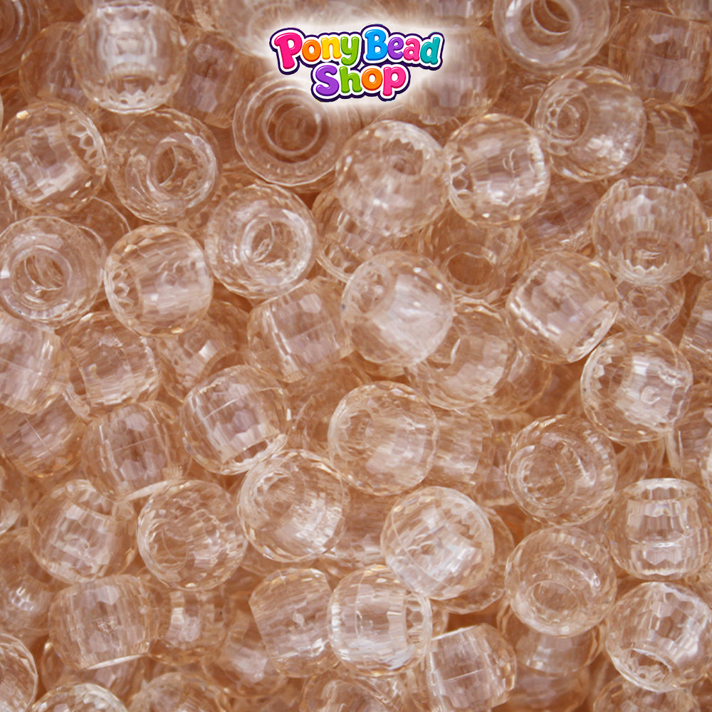 Champagne Transparent 9mm Faceted Barrel Plastic Pony Beads (500pcs)