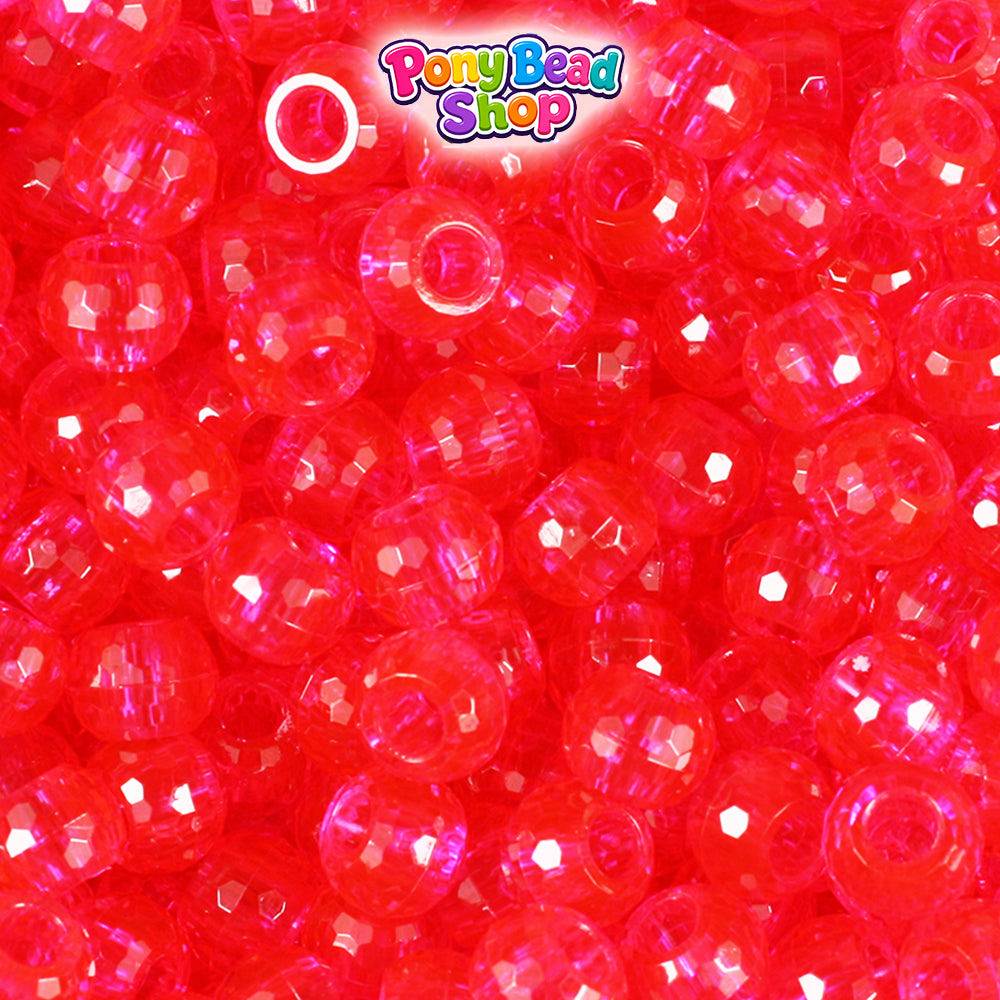 Hot Pink Transparent 9mm Faceted Barrel Plastic Pony Beads (500pcs)