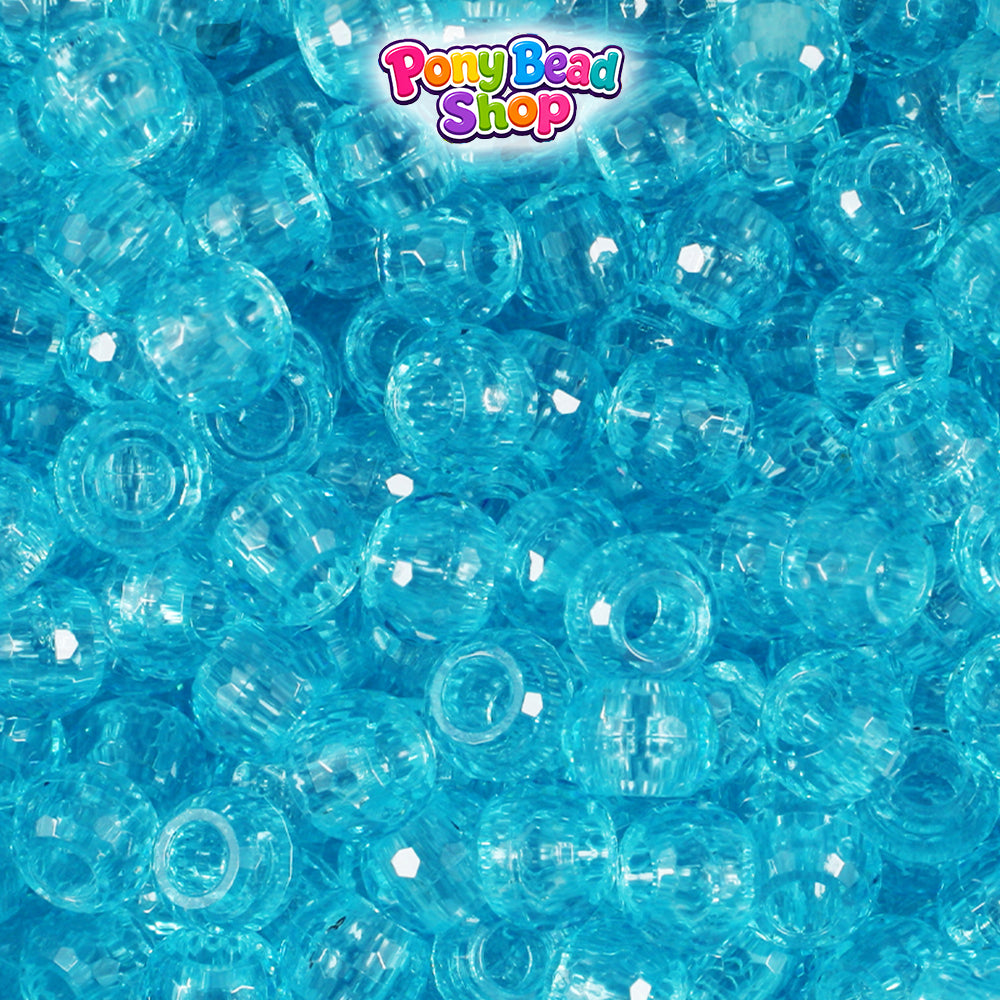 Light Turquoise Transparent 9mm Faceted Barrel Plastic Pony Beads (500pcs)