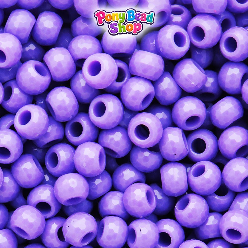 Lilac Opaque 9mm Faceted Barrel Plastic Pony Beads (500pcs)