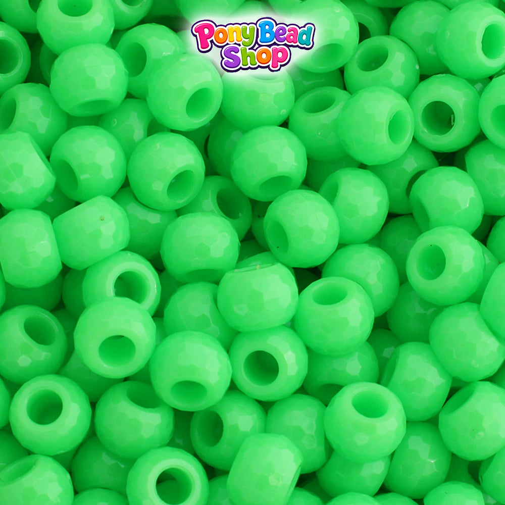 Lime Opaque 9mm Faceted Barrel Plastic Pony Beads (500pcs)
