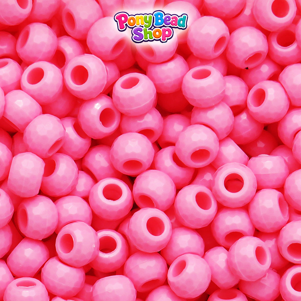 Baby Pink Opaque 9mm Faceted Barrel Plastic Pony Beads (500pcs)