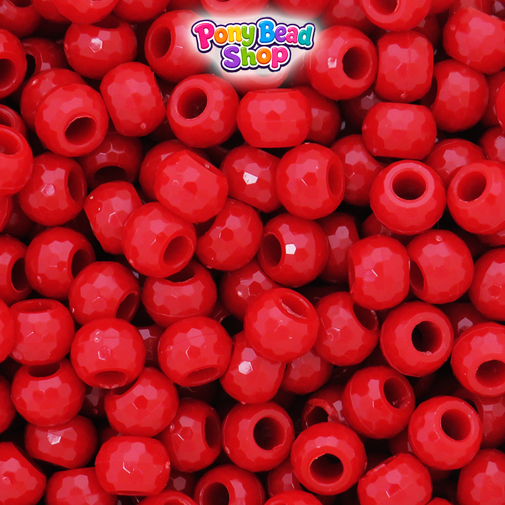 Red Opaque 9mm Faceted Barrel Plastic Pony Beads (500pcs)