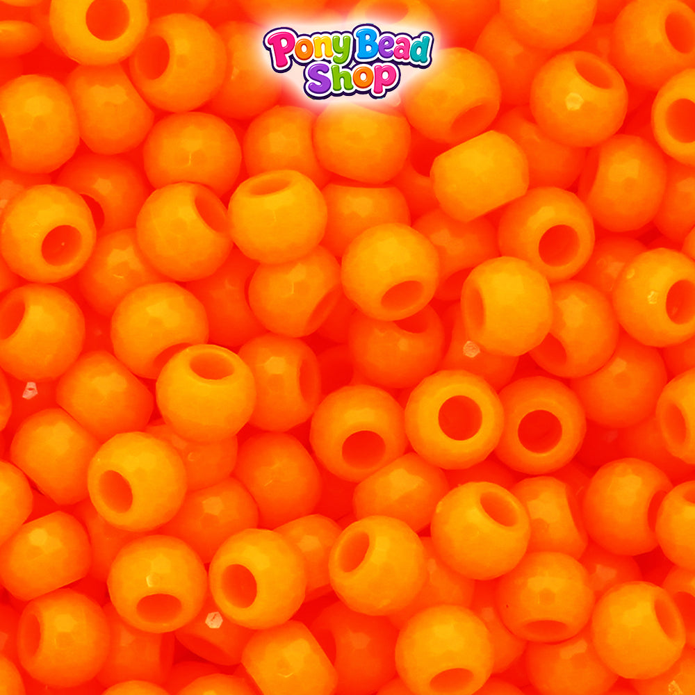 Orange Opaque 9mm Faceted Barrel Plastic Pony Beads (500pcs)